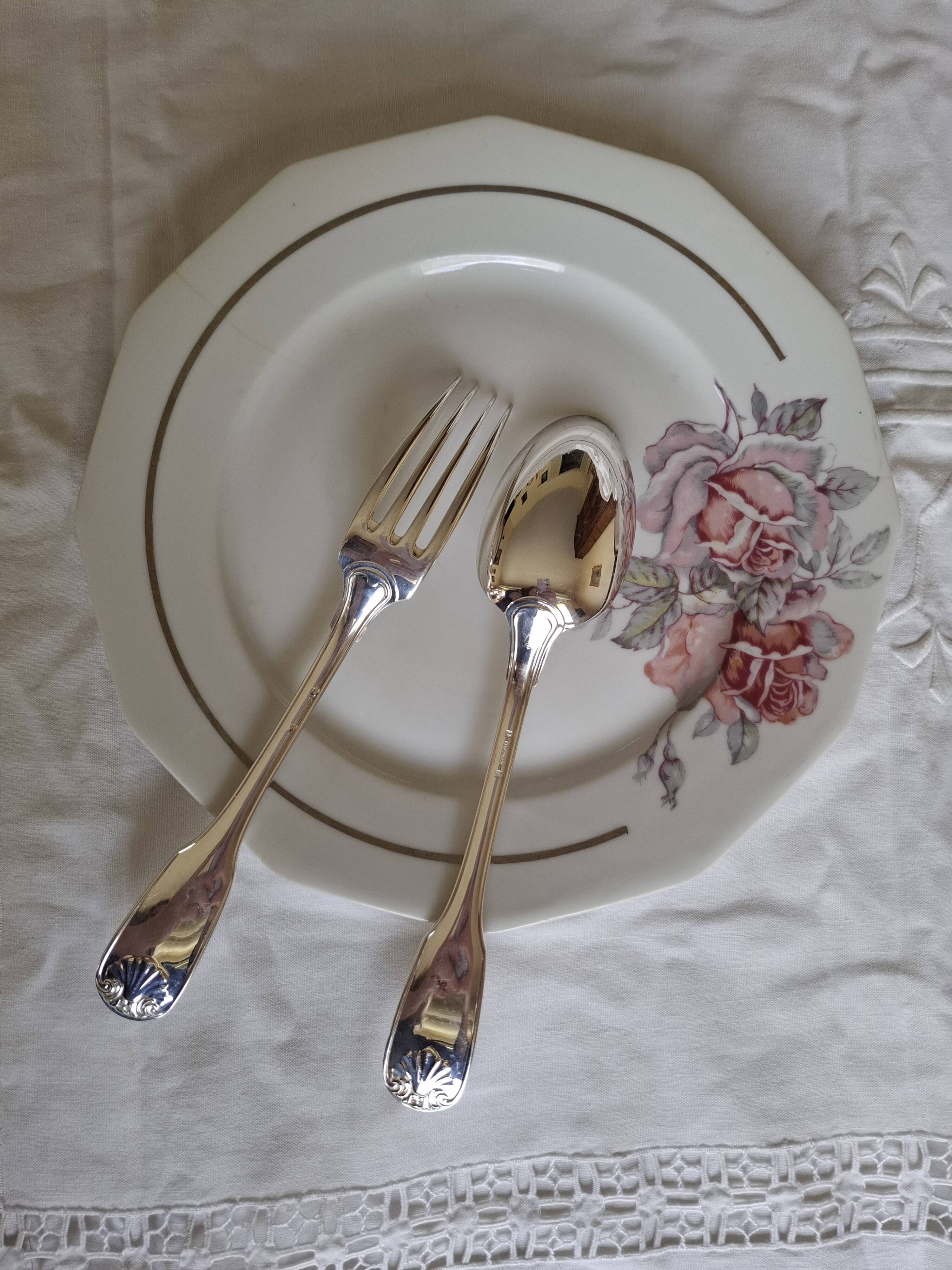 Christofle Alfenide silver cutlery, Coquille/Vendôme model, x6 or 12
