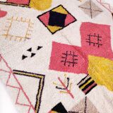 Moroccan Berber carpet beni ouarain ecru with colorful patterns 290x206cm