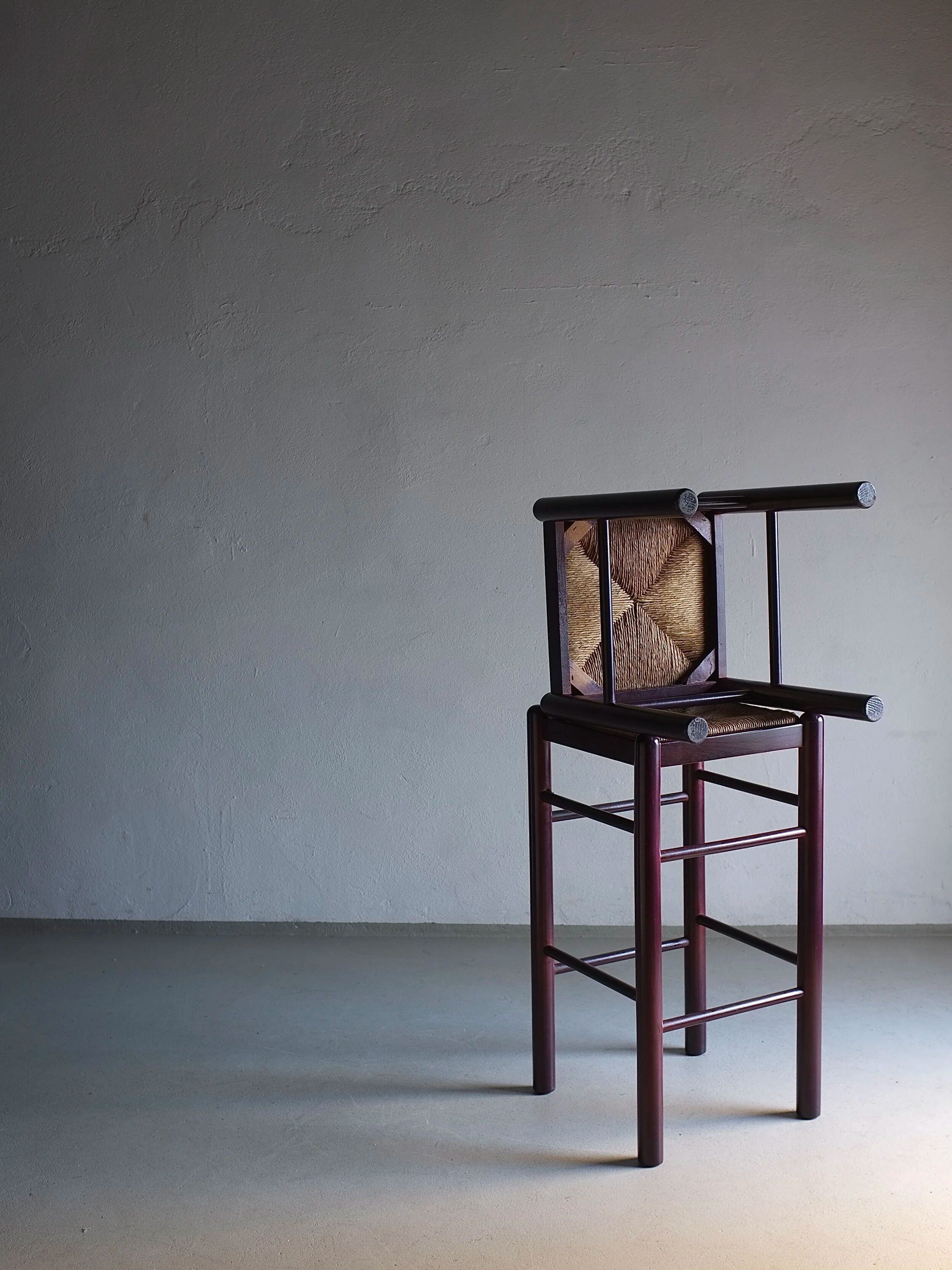 Vintage stool and bar stool with rush seats | Italy | 1970s