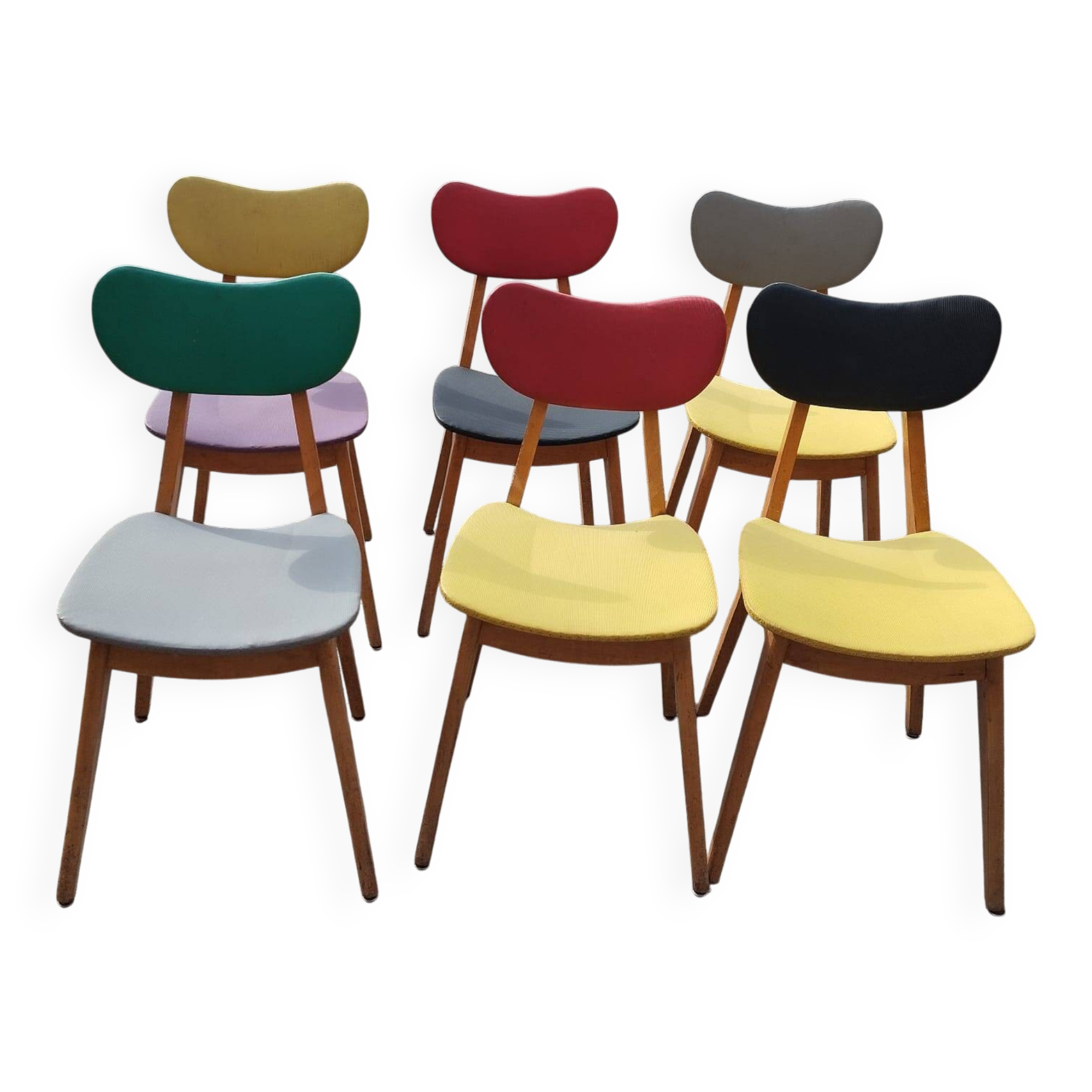 Set of 6 compass leg chairs – colored seats