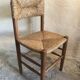 Brutalist vintage beech chair and mid-century straw