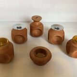 6 candle holders and a wooden vase Nopjes woodturning handmade