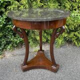 Empire style pedestal table with gooseneck, marble top.