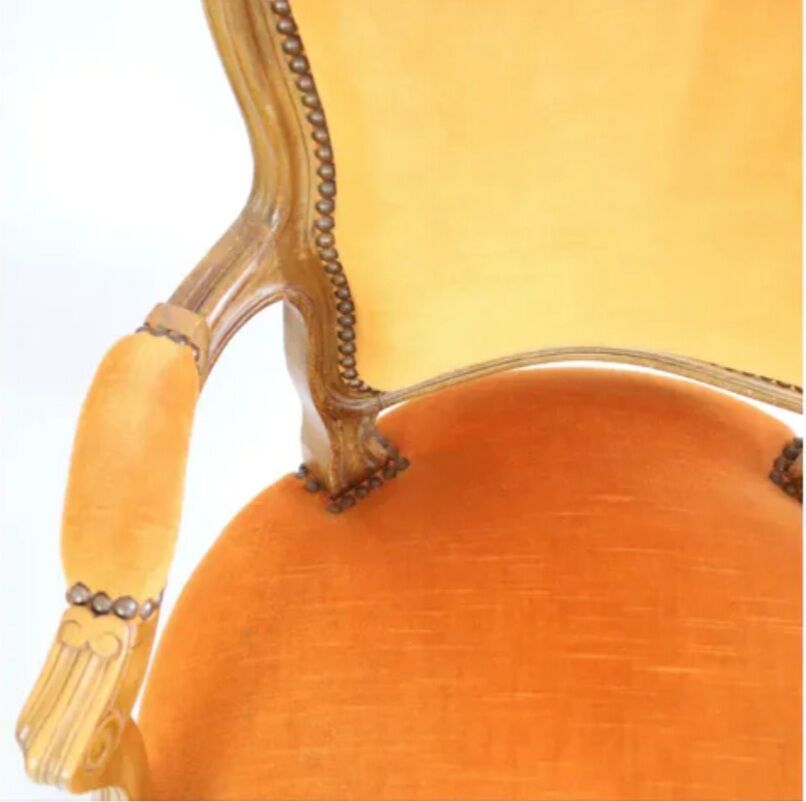 Orange ras ras velvet louis XV chair