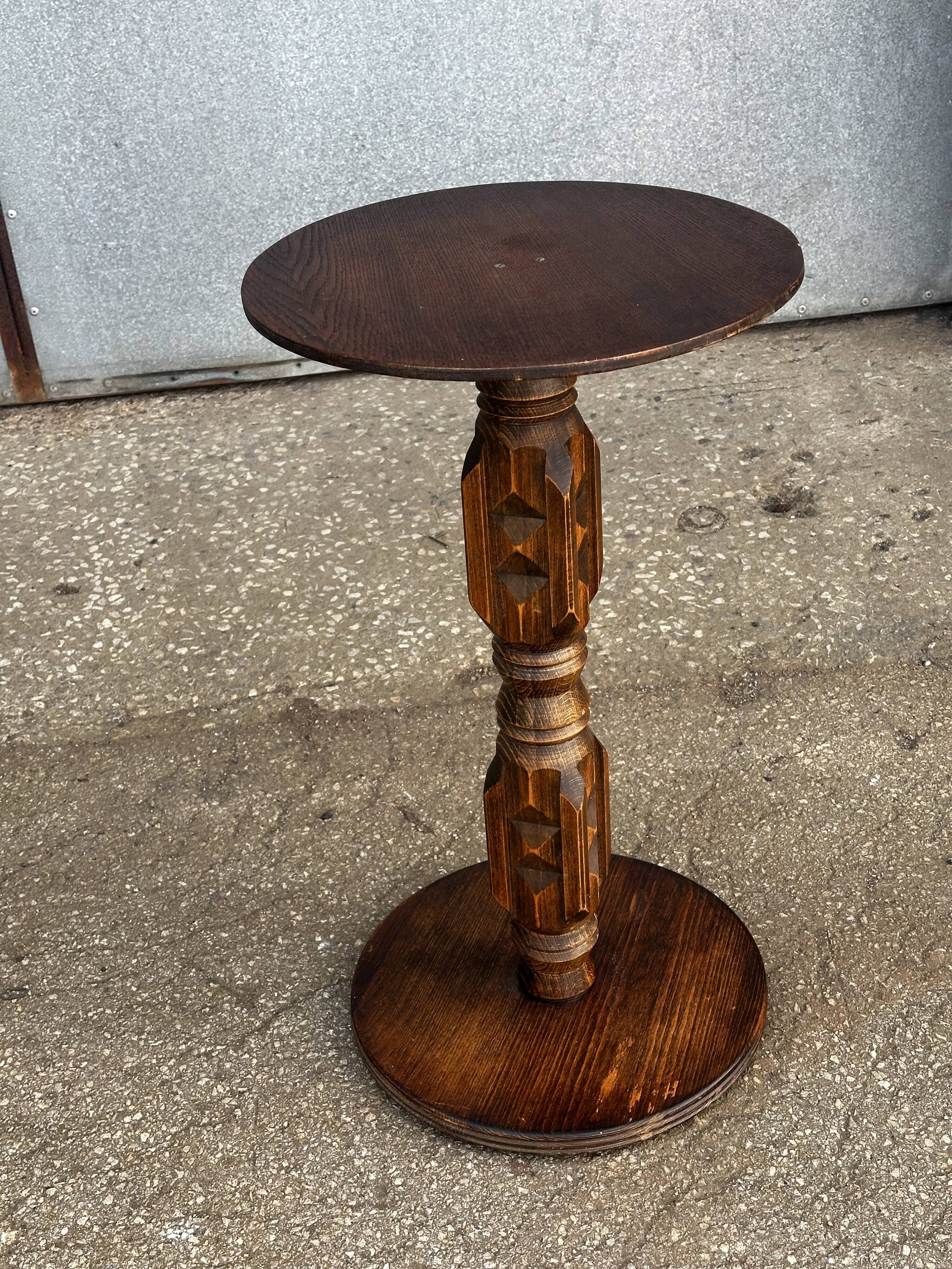 1930s carved wood side table - oak and pine