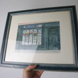 Watercolor 'The Bookstore' by Jean Desse, 1991