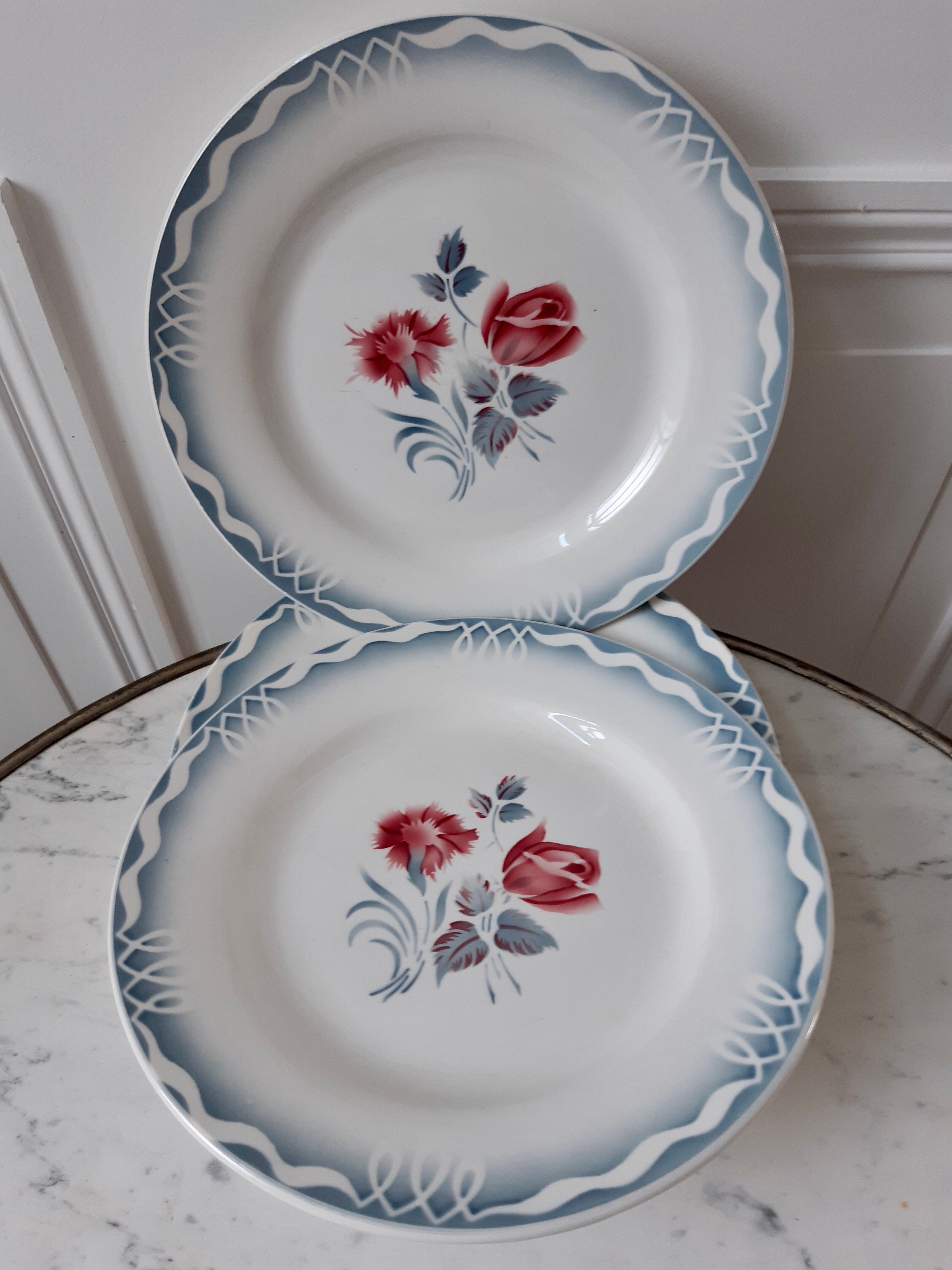 Set of 6 flat plates Digoin Sarreguemiens model Marinette