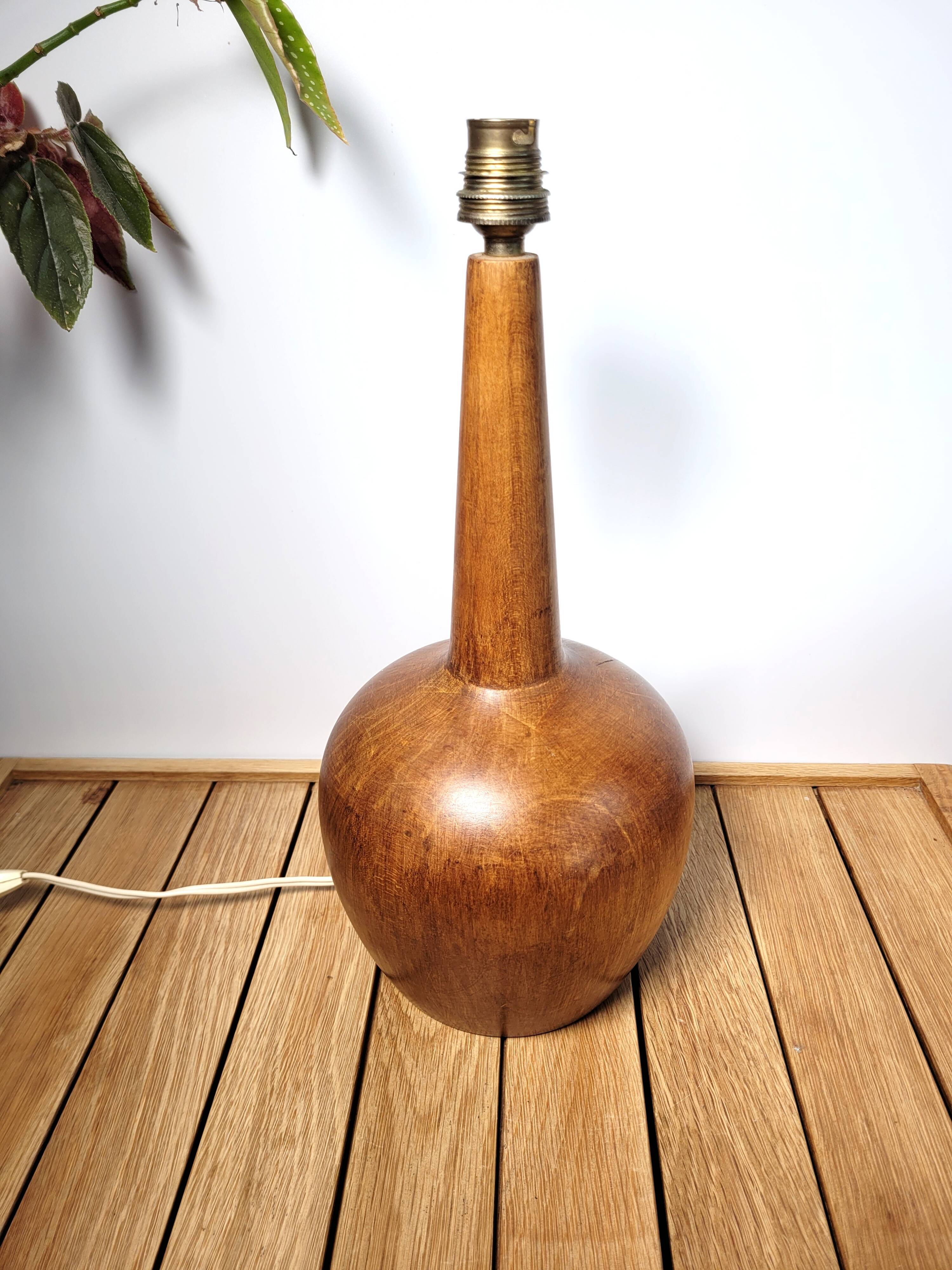 Pied lampe vintage bois tourné brut
