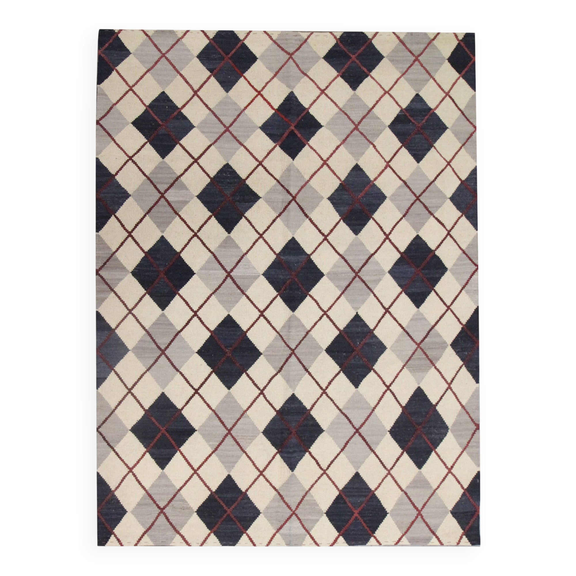 Modern Kilim blue check pattern wool kilim carpet geometric kelim area rug