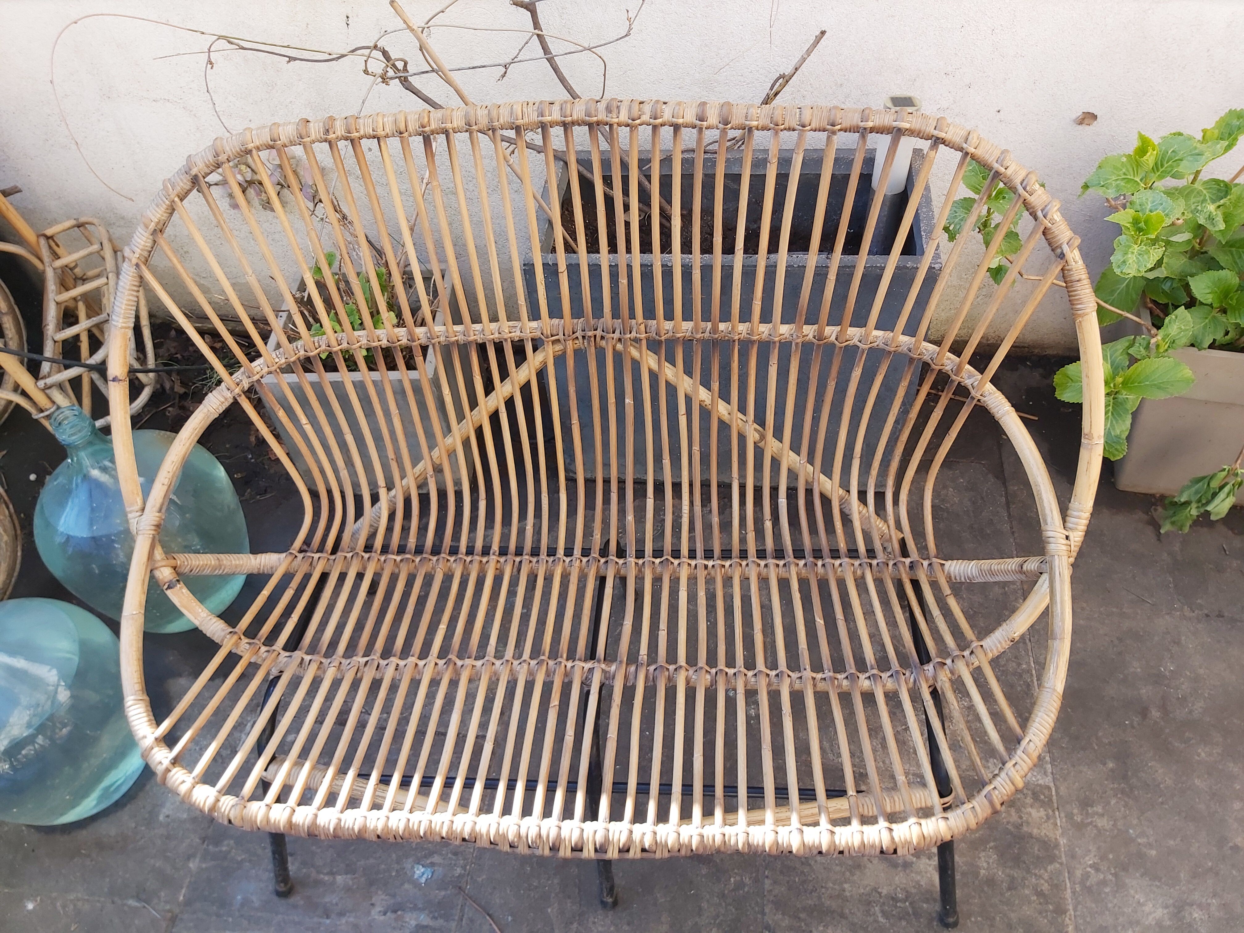 Vintage rattan bench