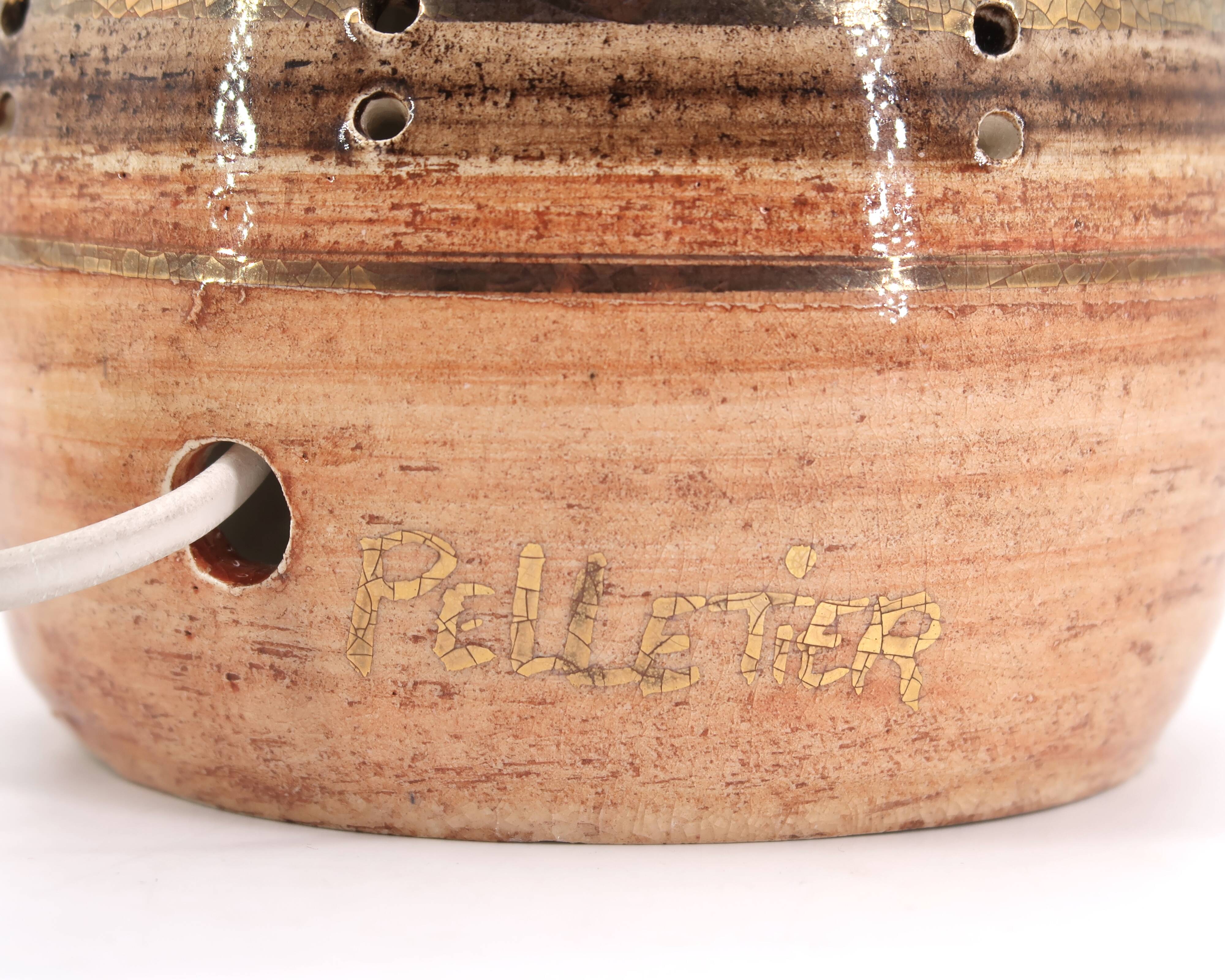 Ceramic lamp by Georges Pelletier, raffia lampshade