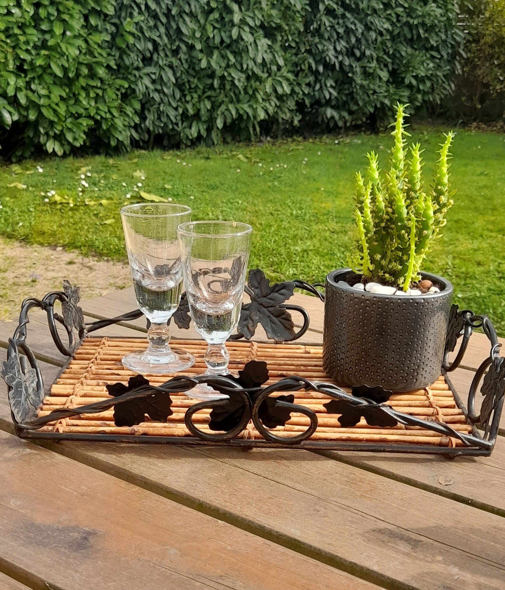Metal and bamboo tray, vintage