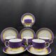 Service de 6 tasses à café en porcelaine moderne violet jaune et or années 80