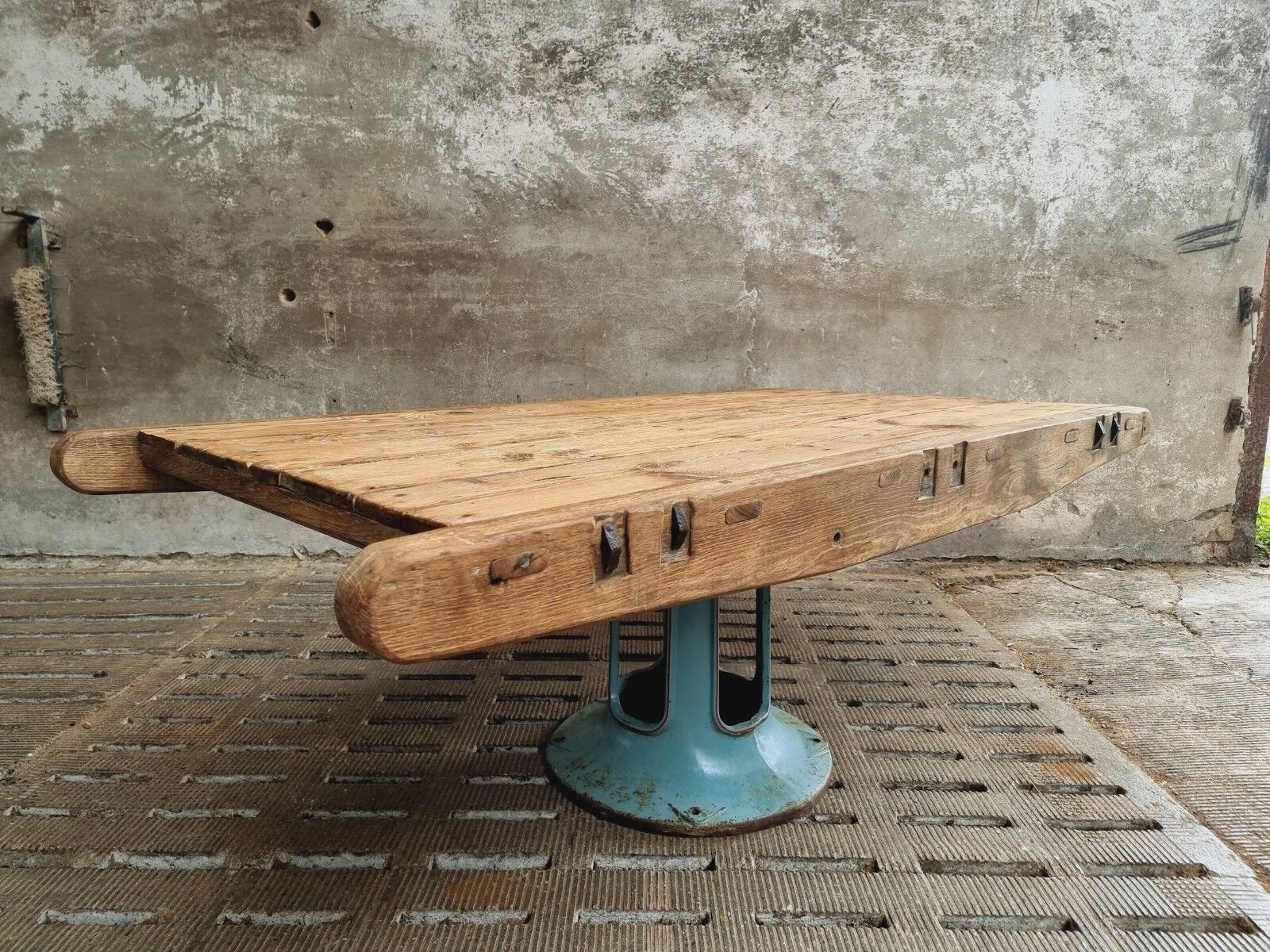 Antique dining table XXL on industrial machine leg
