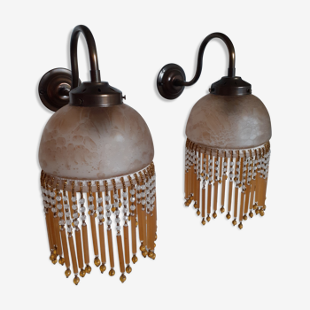 Pair of grapevine wall lamps