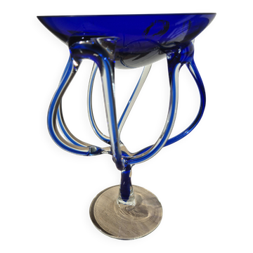 Coupe "Méduse" style Jozefina Krosno en Verre Soufflé – Bleu Cobalt