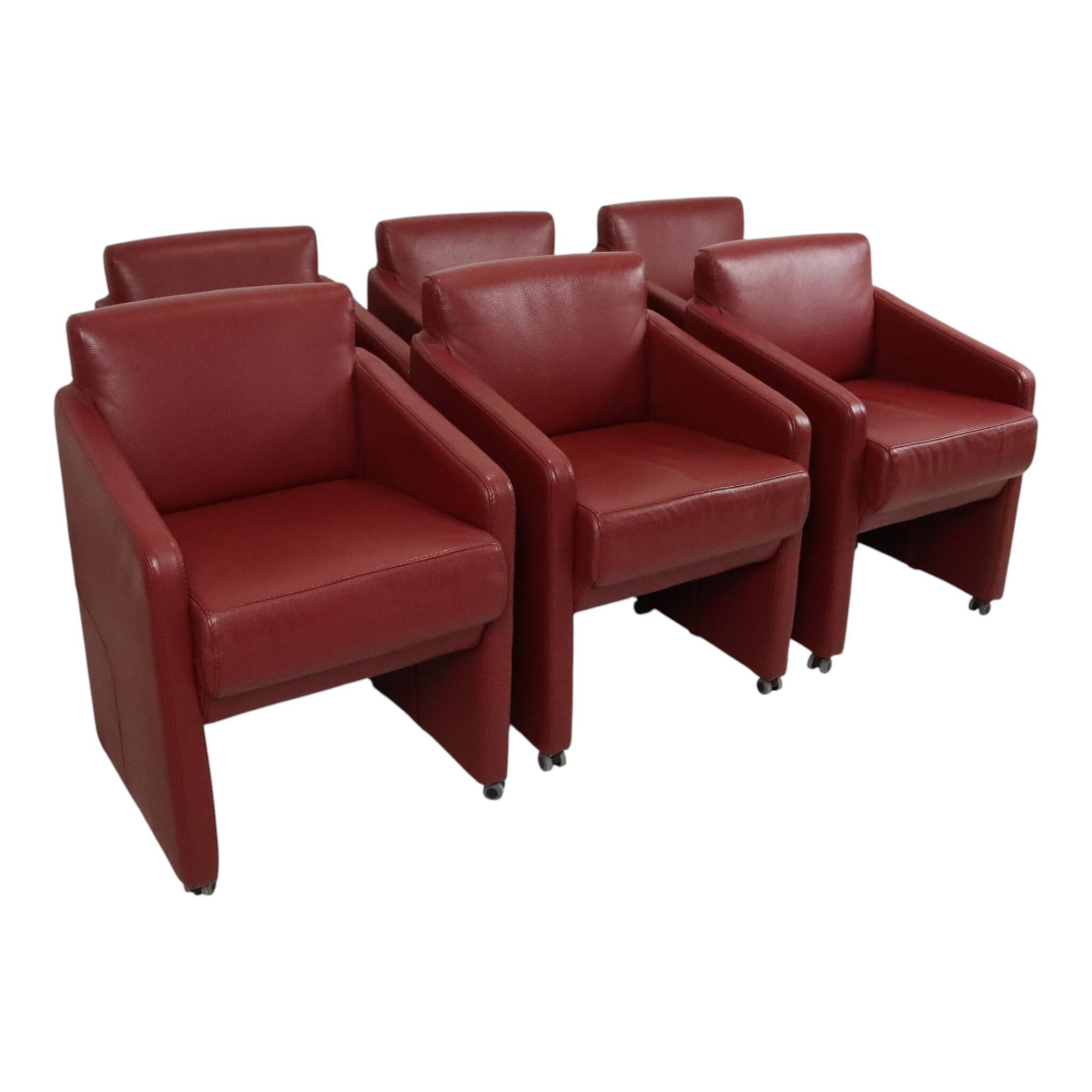 Ensemble vintage de 6 fauteuils rouges en simili cuir de haute qualité