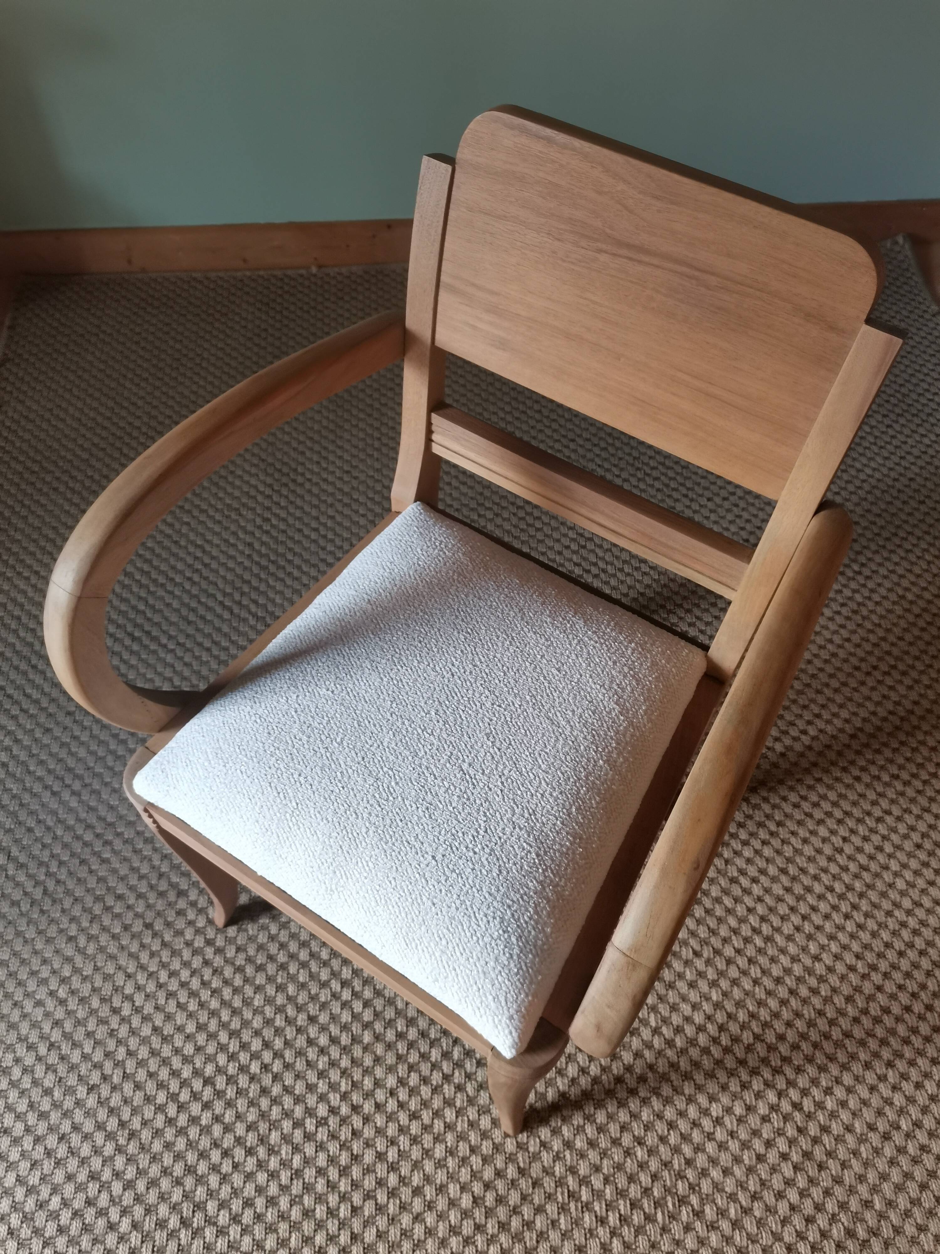 Fauteuil bridge art deco bouclette blanche