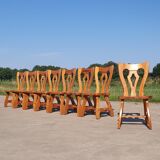 Set 8 vintage Pine dutch dining chairs solid wood 1970s