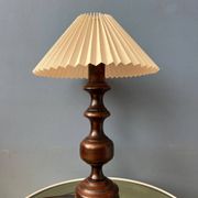 Vintage wooden table lamp with pleated shade