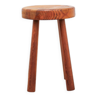 Vintage wooden stool, pine stool, Perriand style stool