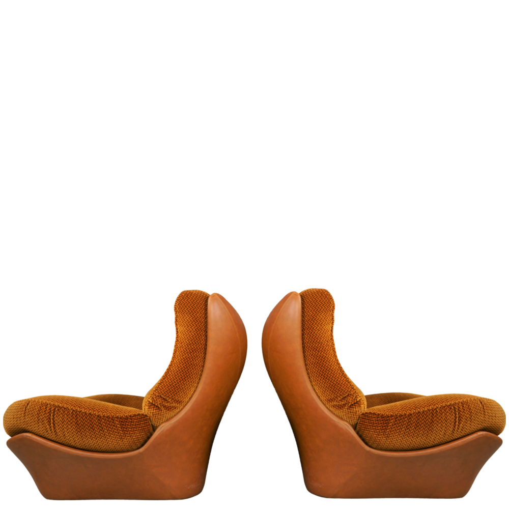 Pair of armchairs in imitation leather cognac and velvet model Orsay by Beka