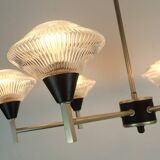 6-light mid century CHANDELIER pendant light glass aluminum and metal earyl 1960s