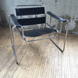 Bauhaus modernist leather chrome armchairs