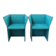 Set of Turquoise Leather Armchairs by Tito Agnoli, Italy, 1970s