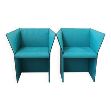 Set de Fauteuils en Cuir Turquoise par Tito Agnoli, Italie, 1970s