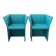 Set of Turquoise Leather Armchairs by Tito Agnoli, Italy, 1970s