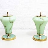 Lampes Art Deco en laiton et verre 1950
