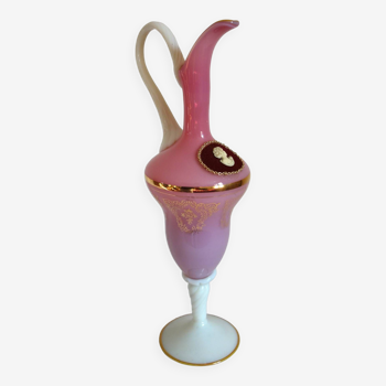 Old pink glass ewer in white - velvet cameo