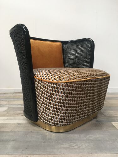 Fauteuil en bois cannage et velours