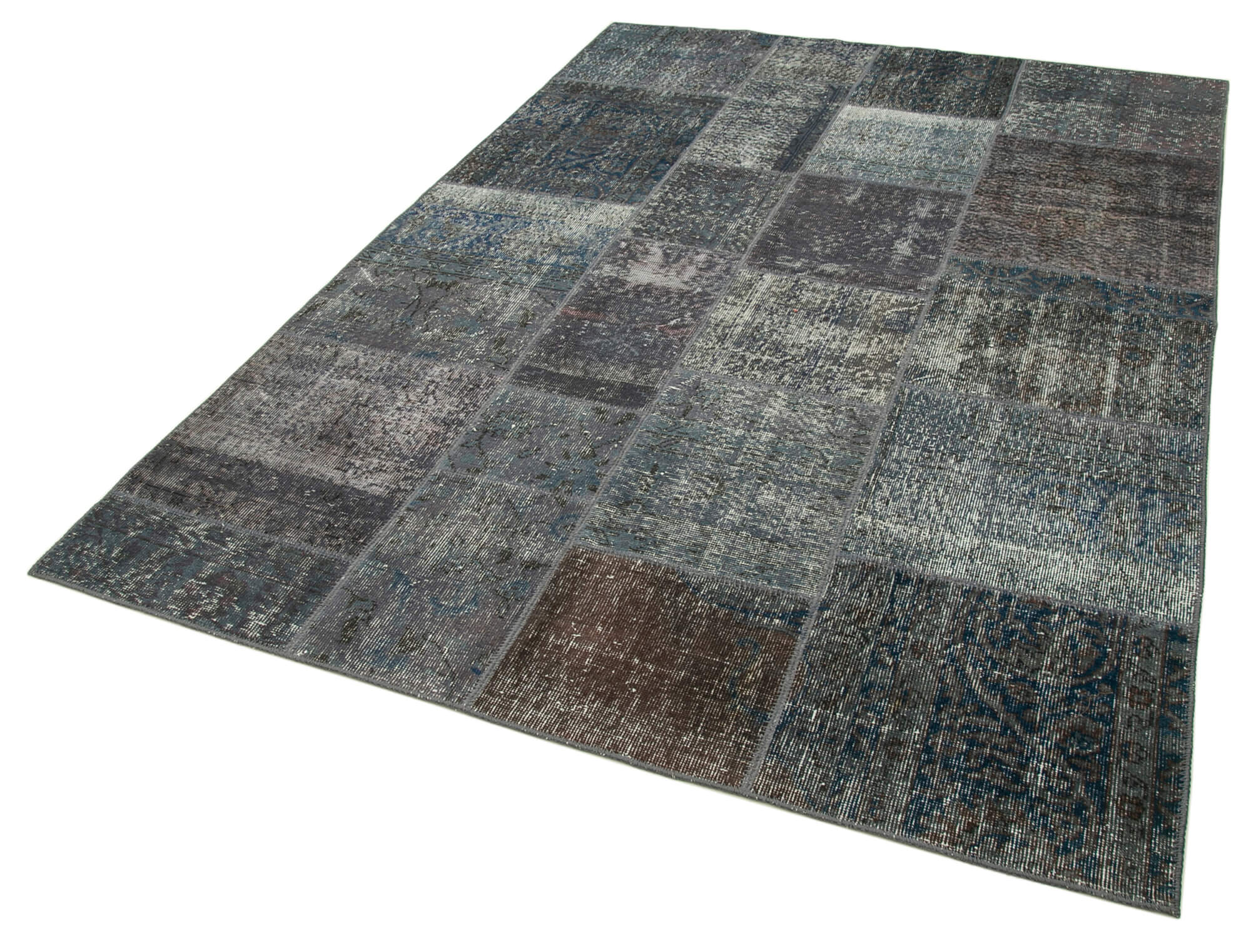 Handmade anatolian overdyed 173 cm x 240 cm grey patchwork rug