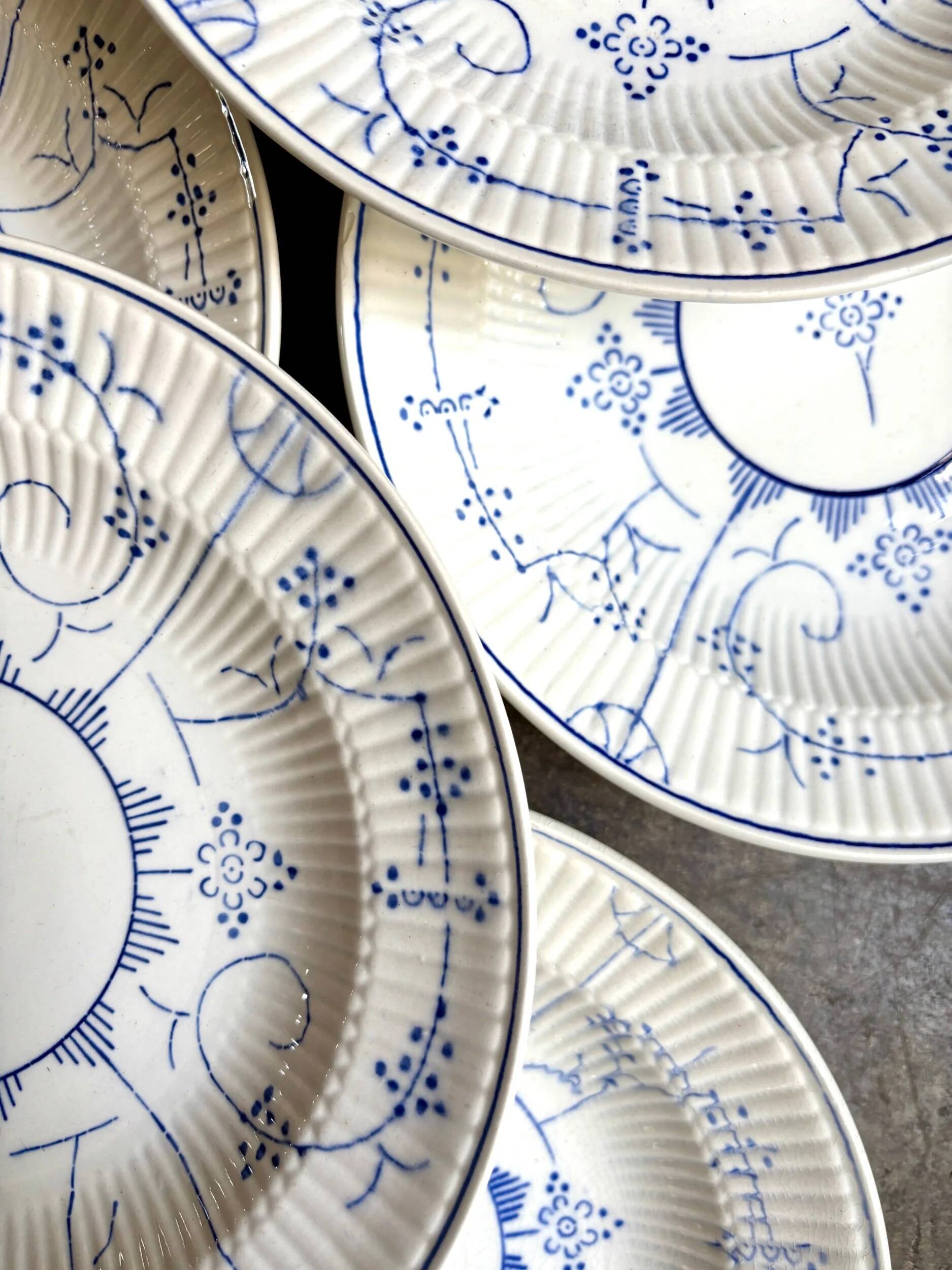 6 deep plates Boch La Louvière in blue glazed earthenware, "Copenhagen" service - 1920s-30s