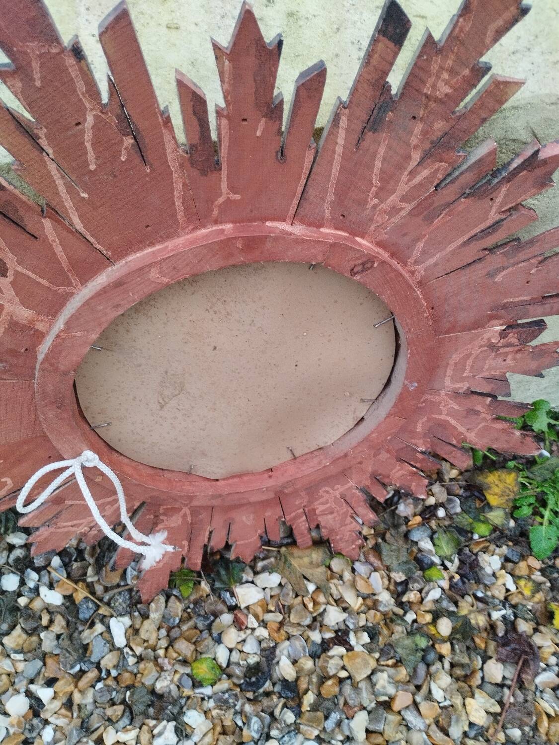 Vintage antique golden wooden sun mirror
