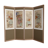 Paravent 4 pans coréen à motifs de fleurs circa 1950 1970 h 156 l 180