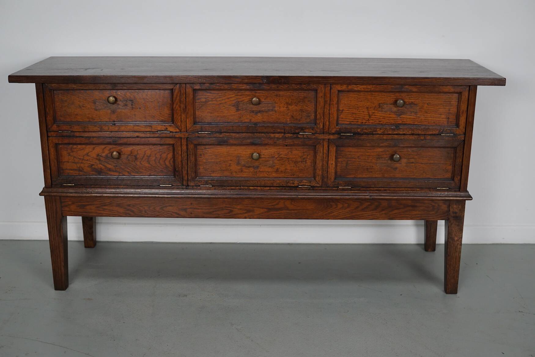 Antique French Oak Apothecary / Filing Cabinet Folding Doors, Early 20th Ce