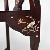 4 Asian armchairs in carved wood and mother-of-pearl inlaid, early twentieth century