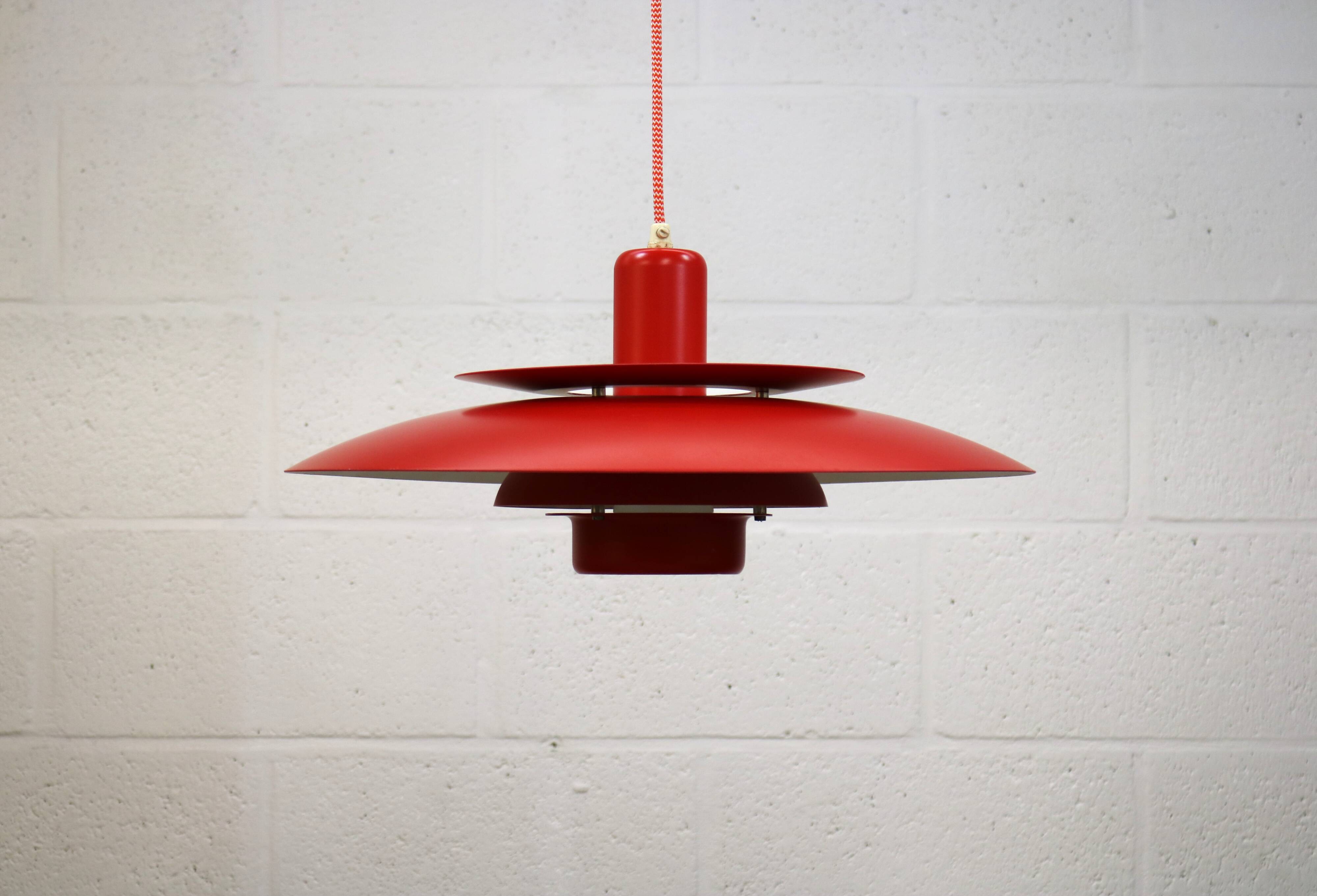 Red vintage Jeka Metaltryk lamp - Danish Modern Design