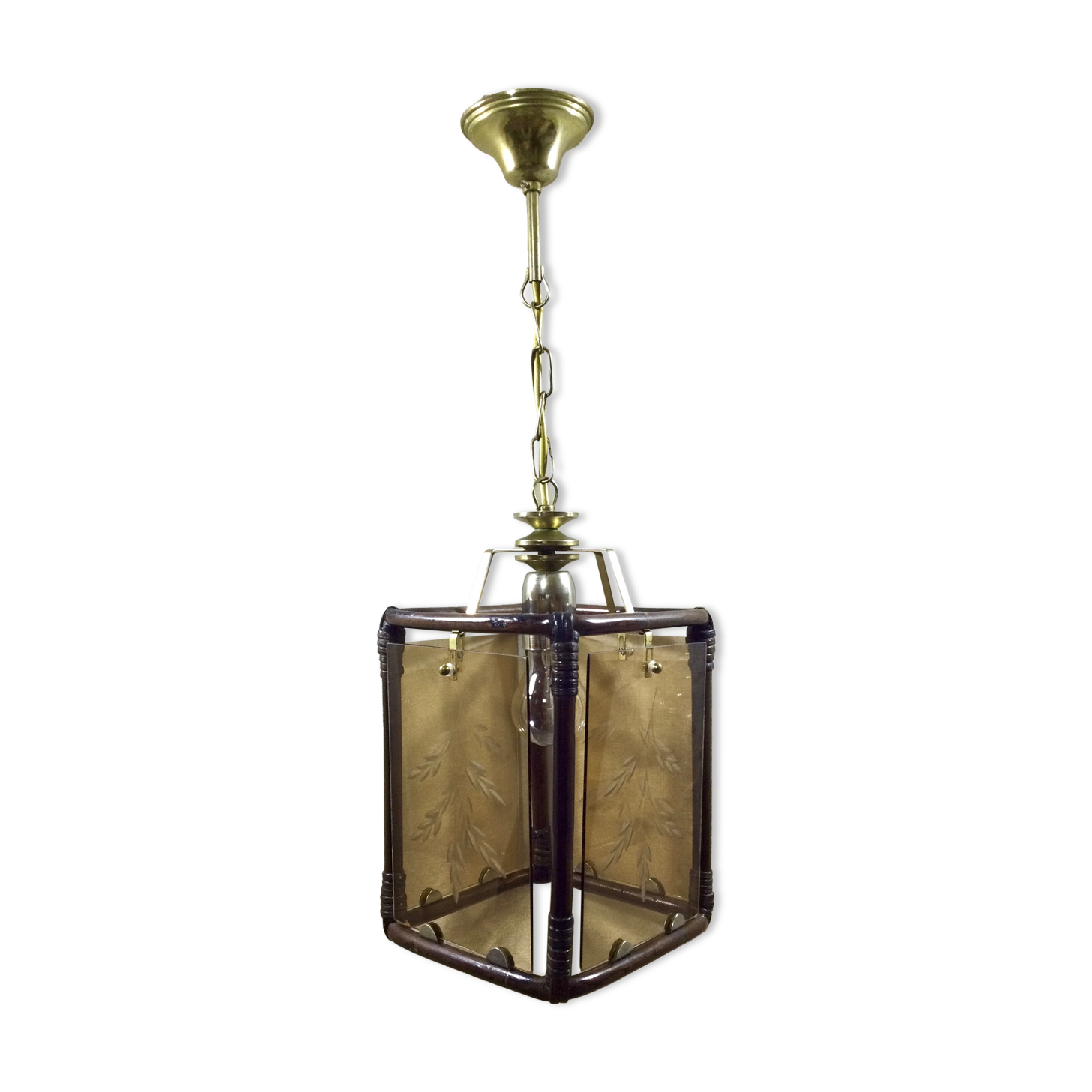 Lantern 1 light bamboo and smoked glasses