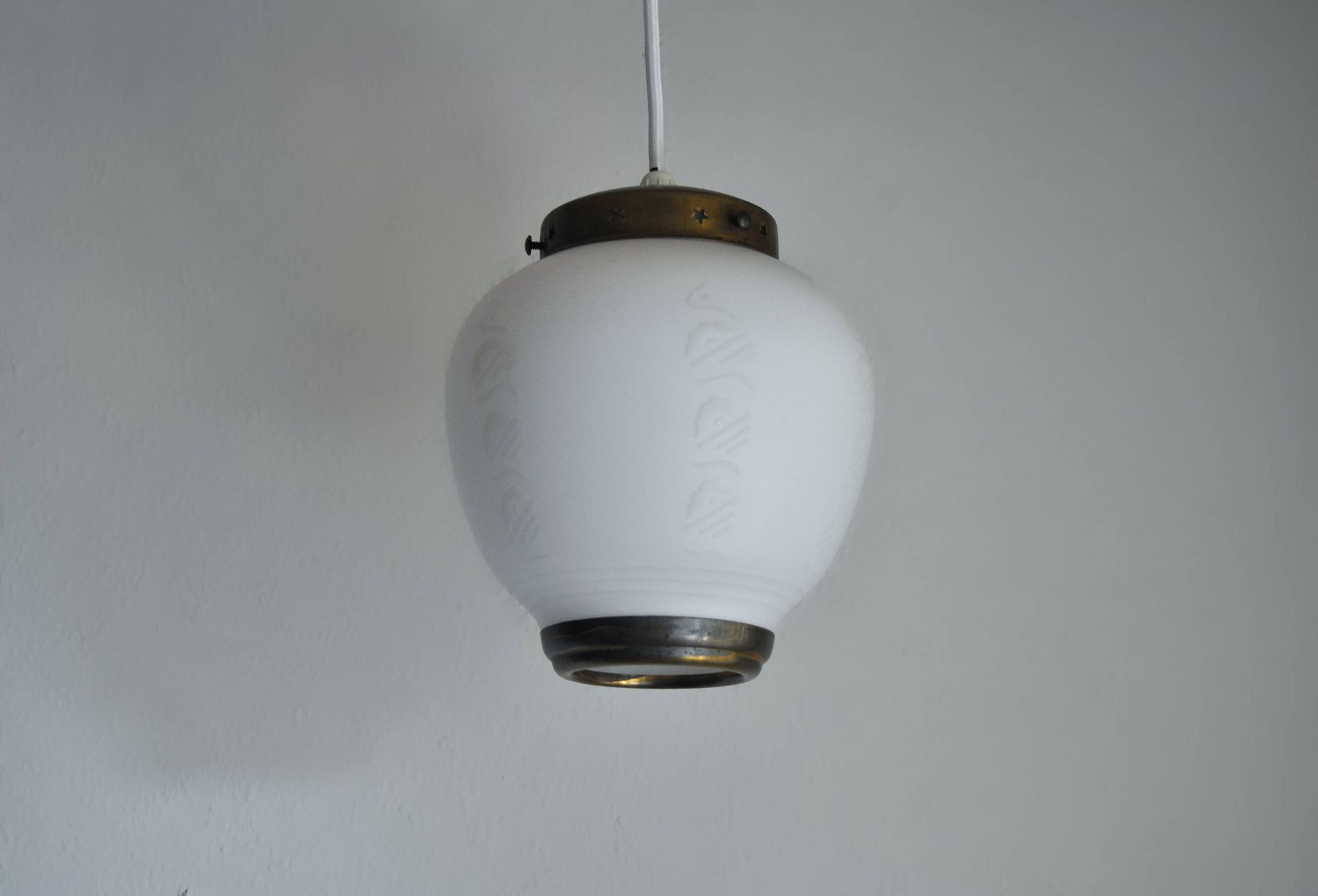 Scandinavian Art Deco Opaline Glass Pendant Lamp, 1930-40s