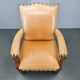 Antique Danish Leather Armchair Carved Wood Club Chair, Early 1900s
