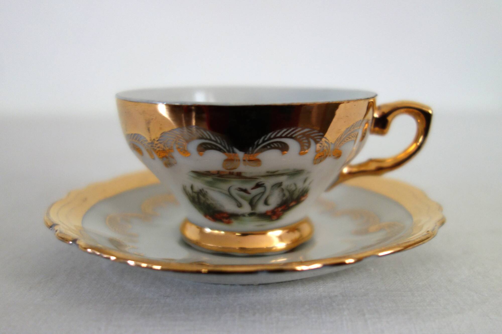 Coffee service 6 cups Swan Lake vintage Italian porcelain