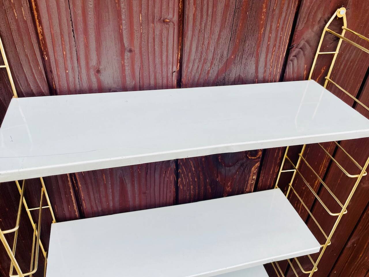 Vintage modular wall shelf, metal and brass, circa 1960s