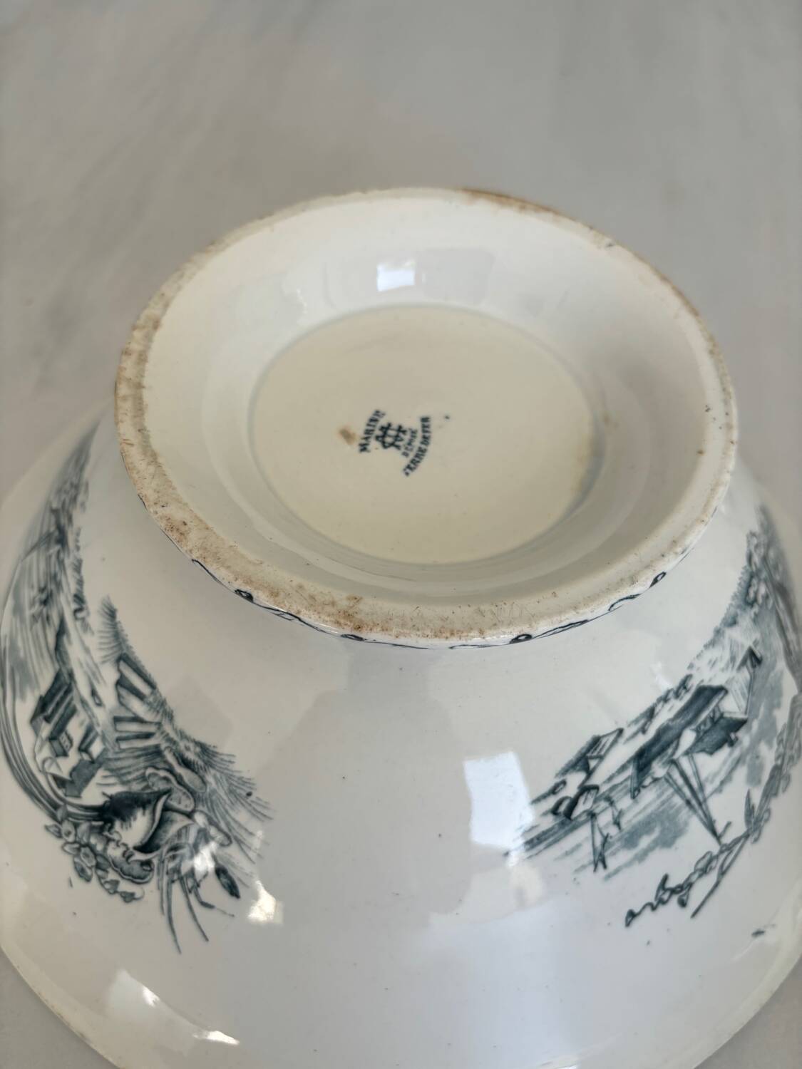 Antique ironware salad bowl, Marine model – Creil et M factory