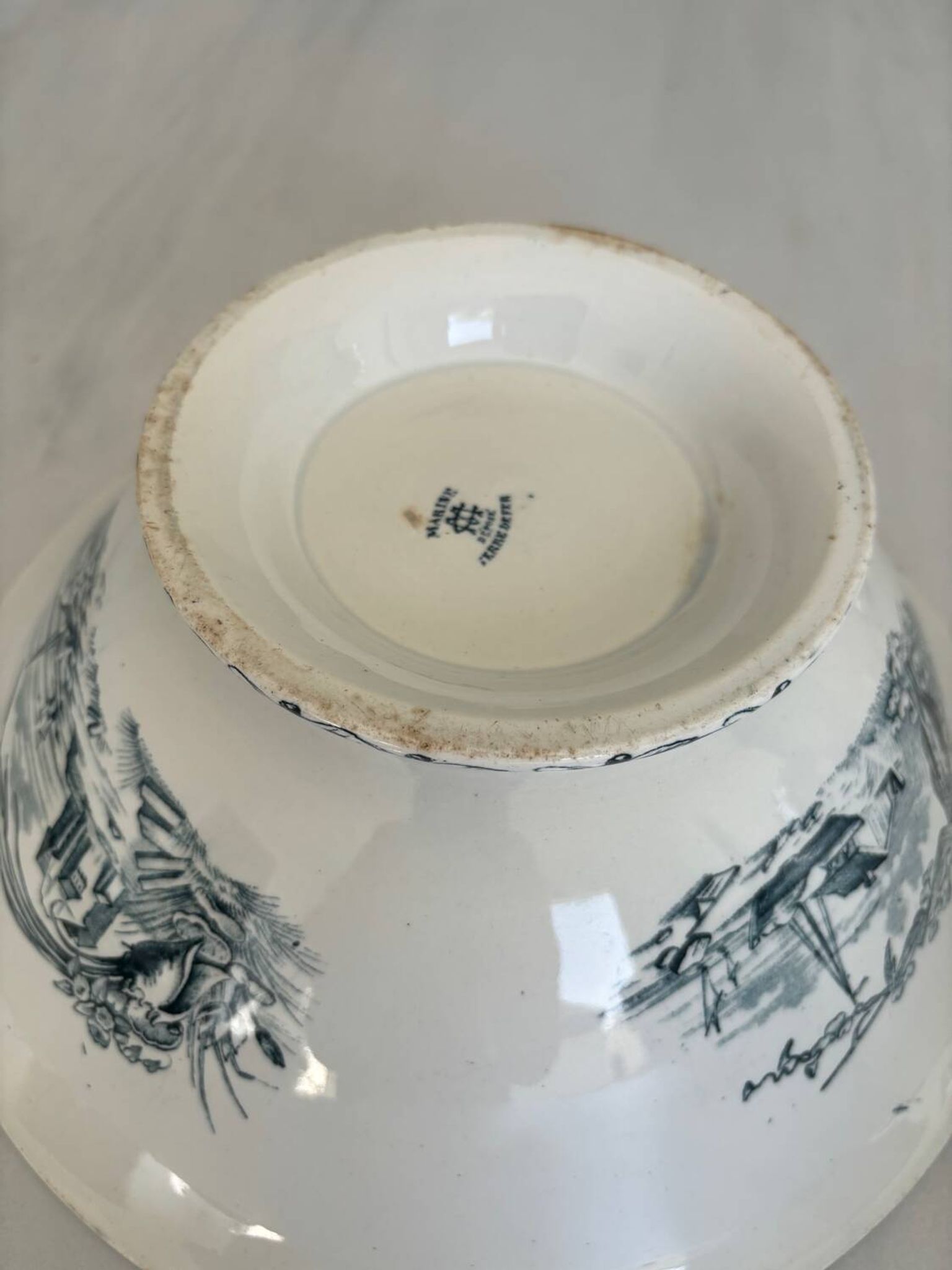Antique ironware salad bowl, Marine model – Creil et M factory