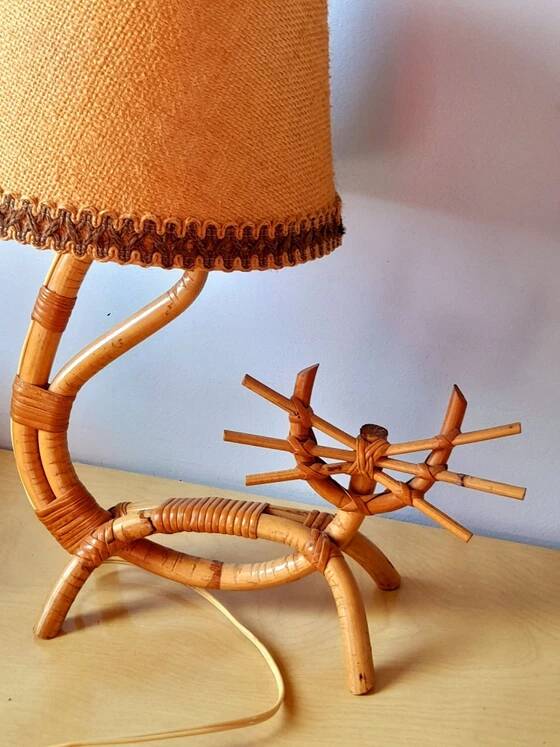 1960s rattan cat lamp