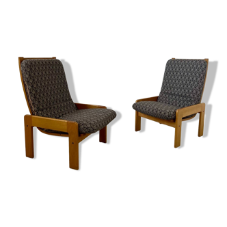 Lot de 2 fauteuils en chêne design scandinave des années 70 yngve ekström pour swedese